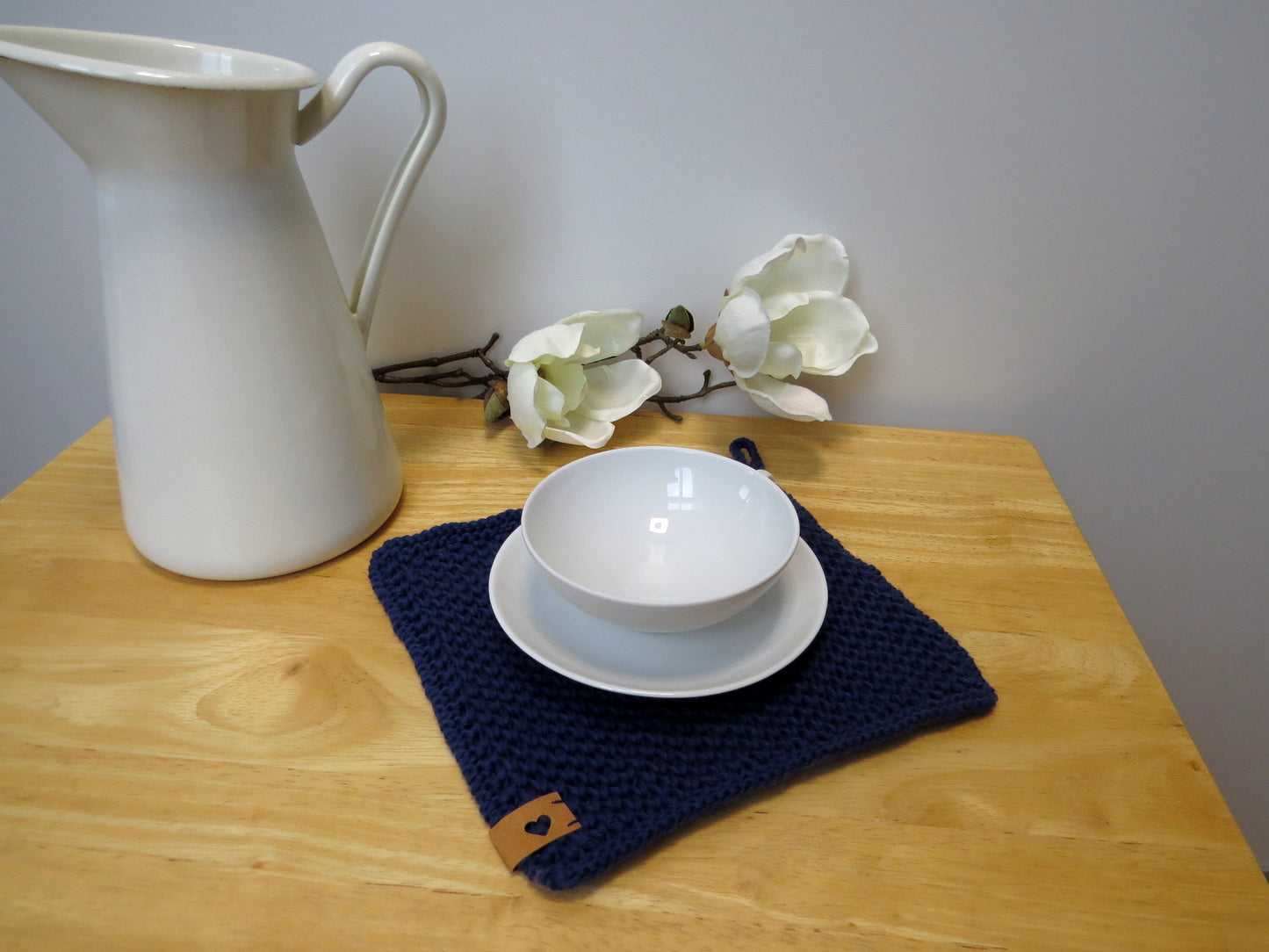 Topflappen Untersetzer gestrickt dunkelblau