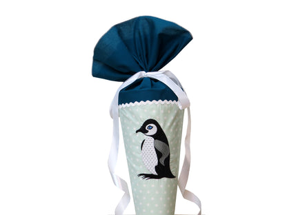 Schultüte Pinguin eisblau petrol Zuckertüte aus Stoff