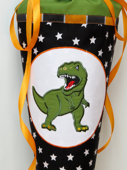 Schultüte Dinosaurier schwarz oliv Zuckertüte aus Stoff