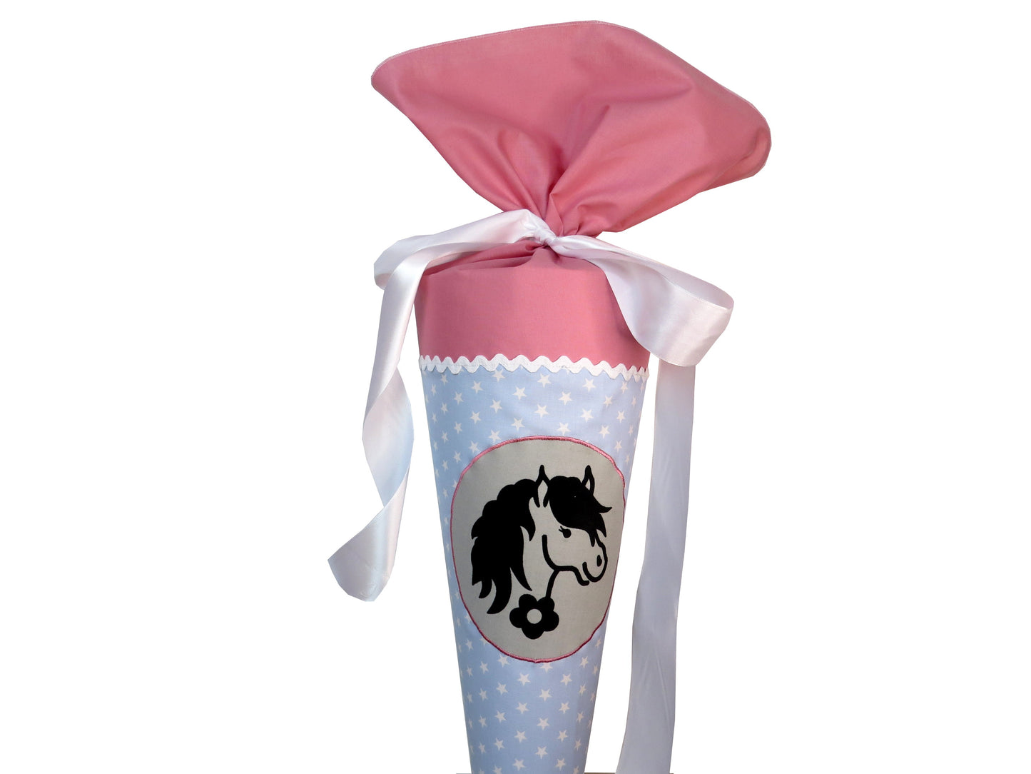 Schultüte Pony Pferd Zuckertüte aus Stoff rosa hellblau