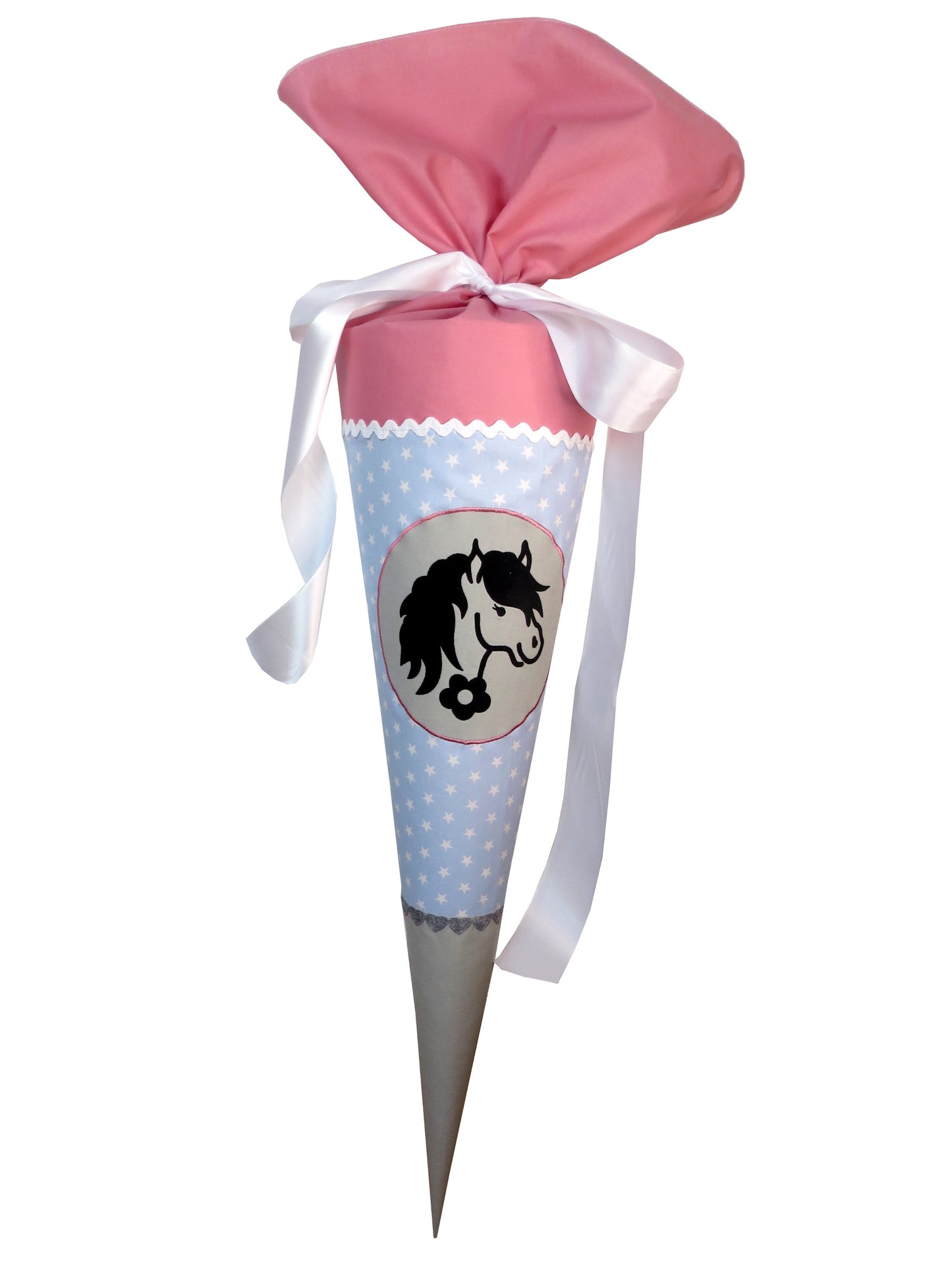 Schultüte Pony Pferd Zuckertüte aus Stoff rosa hellblau