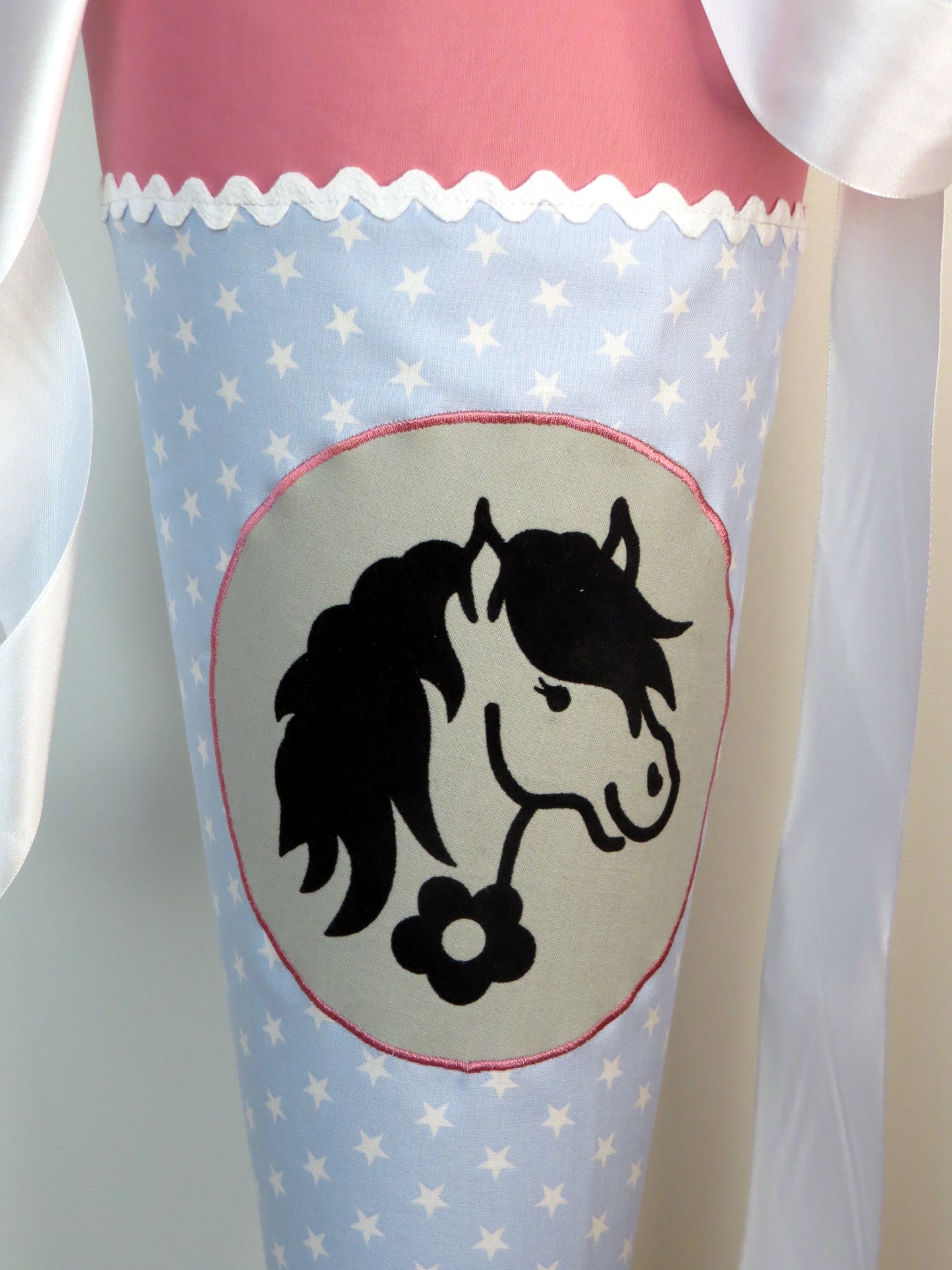 Schultüte Pony Pferd Zuckertüte aus Stoff rosa hellblau