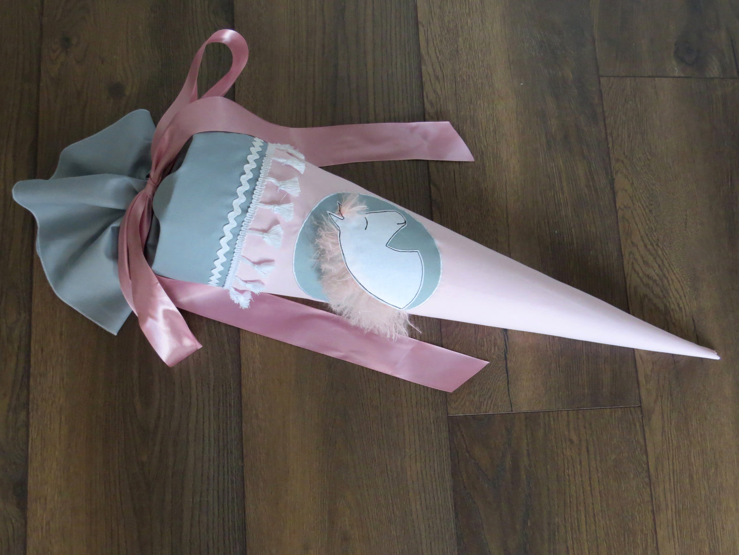 Schultüte Pferd Pony Zuckertüte aus Stoff rosa hellgrau