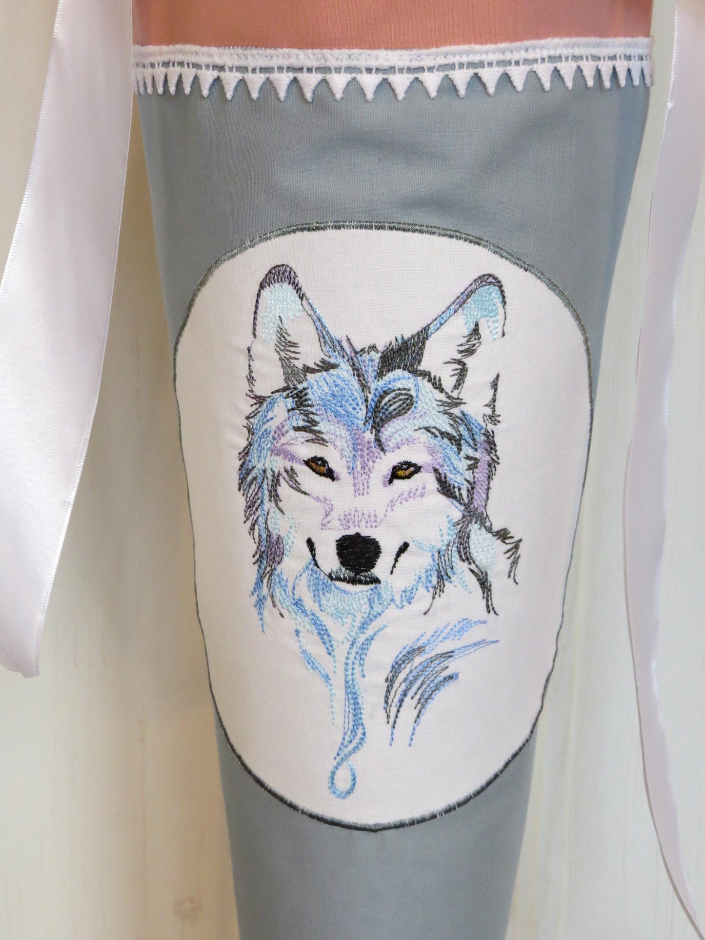 Schultüte Wolf Zuckertüte aus Stoff altrosa grau