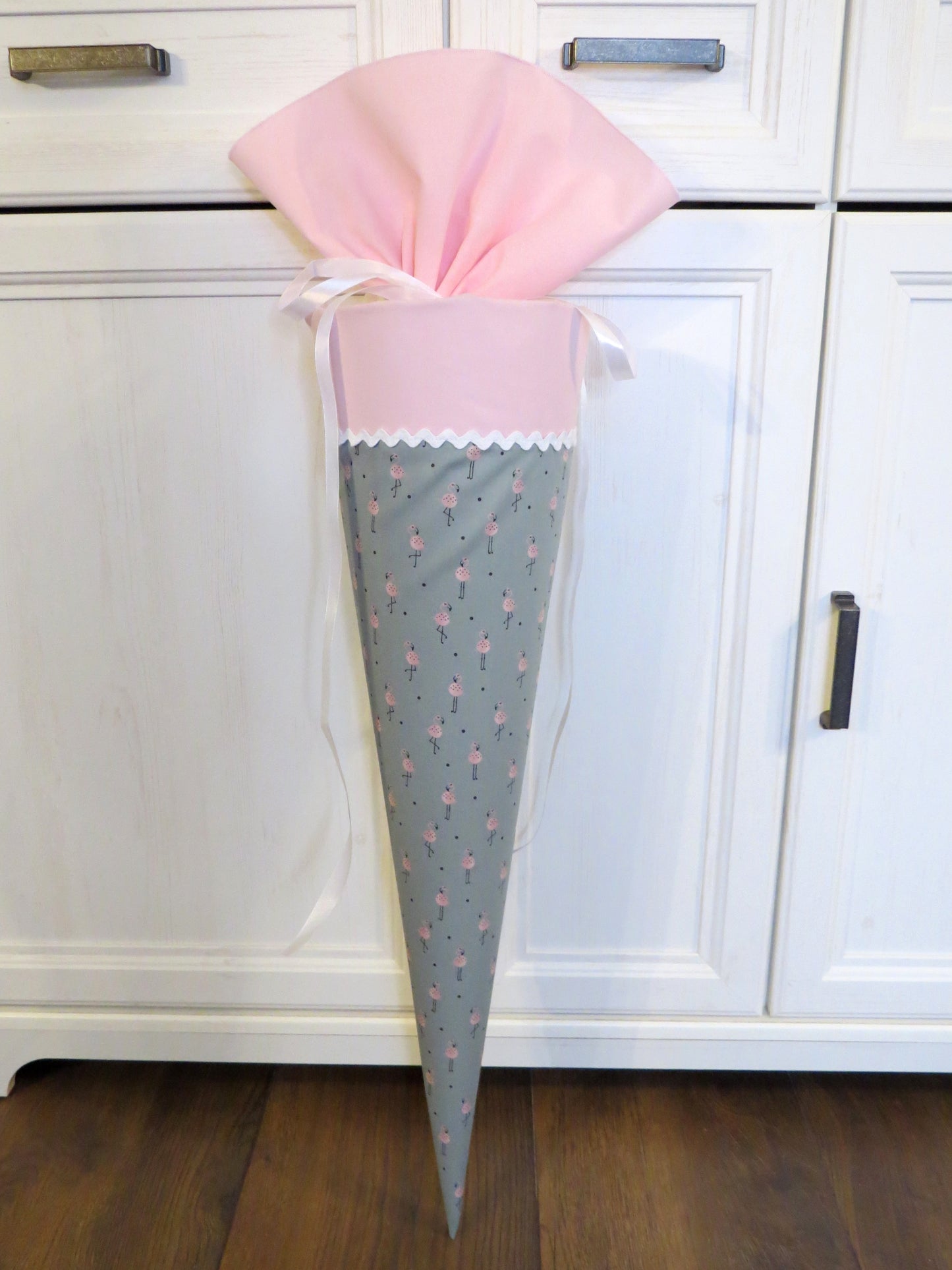 Schultüte Flamingos Zuckertüte aus Stoff salbeigrün rosa