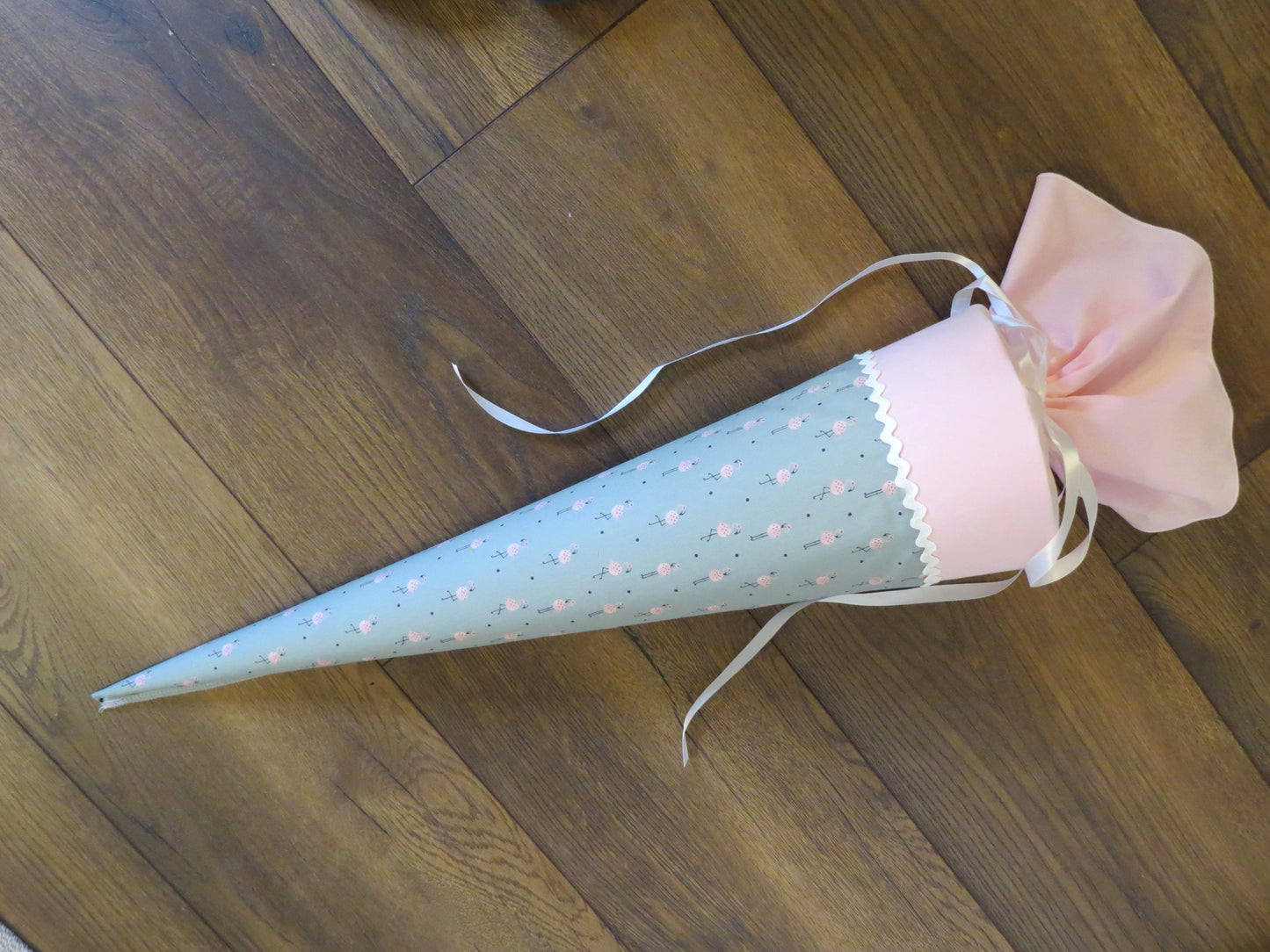 Schultüte Flamingos Zuckertüte aus Stoff salbeigrün rosa