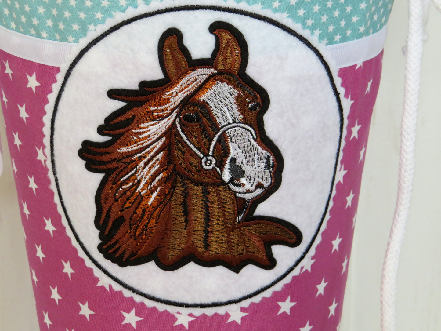 Schultüte Pferd Pony Zuckertüte aus Stoff fuchsia mint