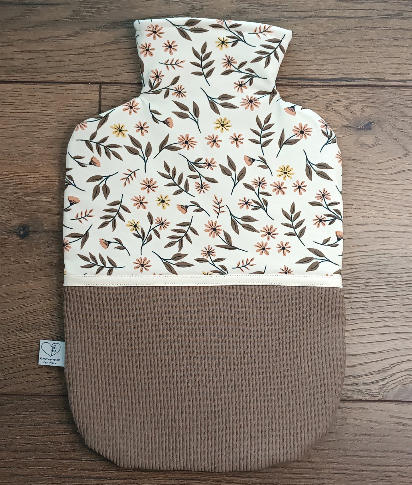 Wärmflasche 2 Liter natur braun Blumenmuster