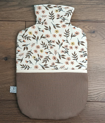 Wärmflasche 2 Liter natur braun Blumenmuster