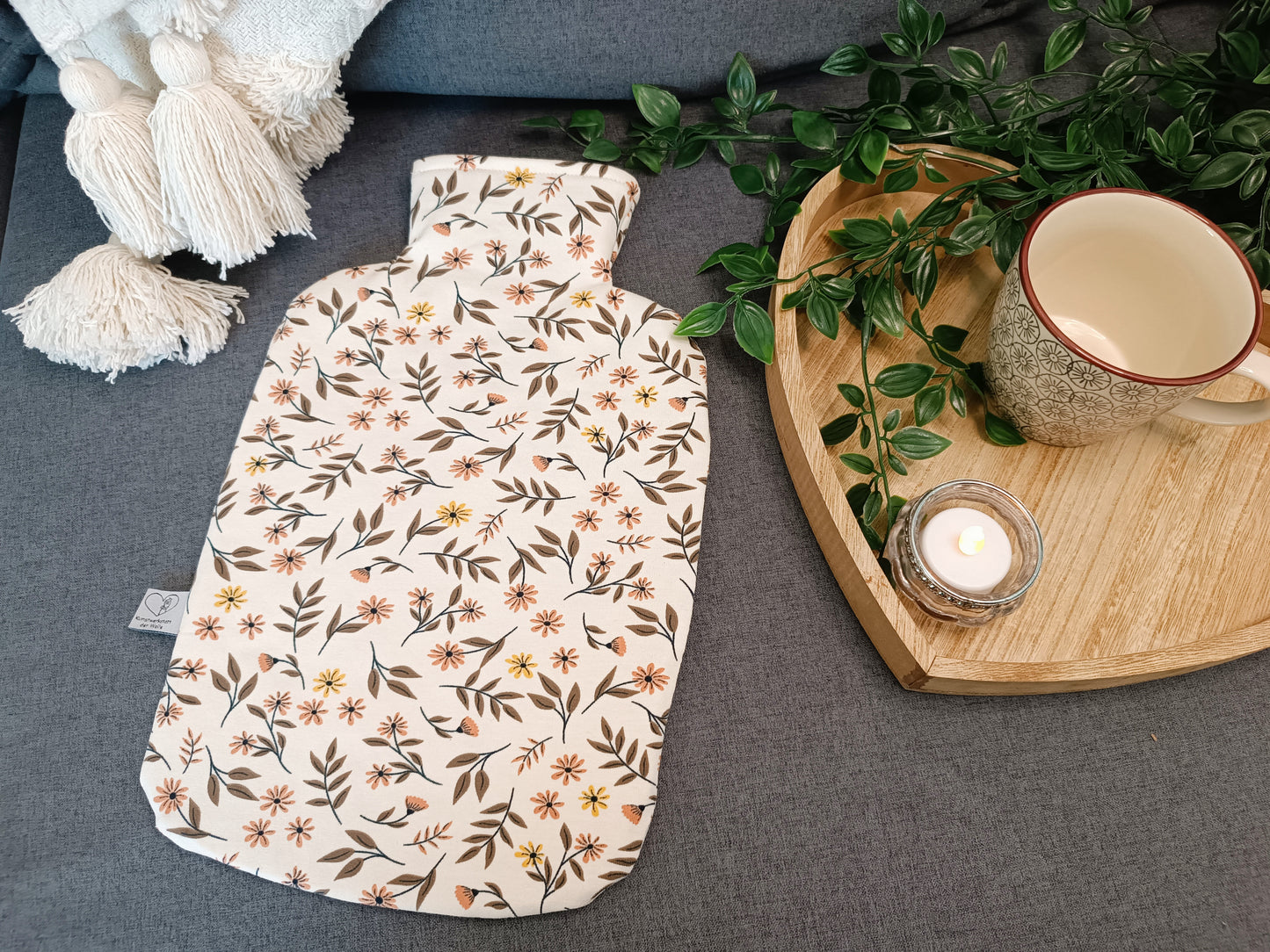 Wärmflasche 2 Liter Blumen natur