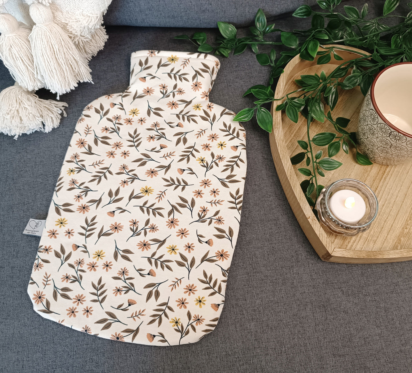 Wärmflasche 2 Liter Blumen natur