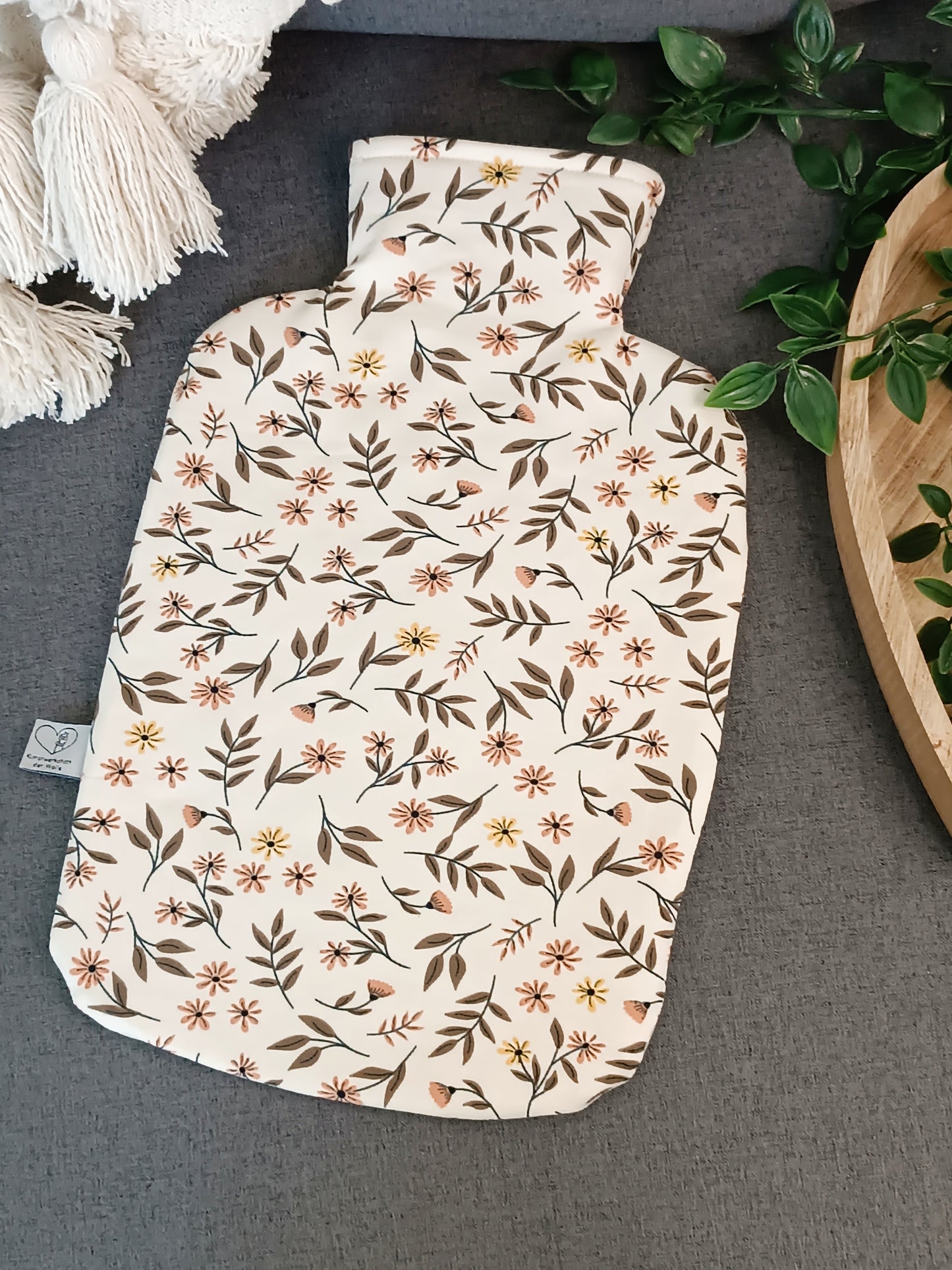 Wärmflasche 2 Liter Blumen natur