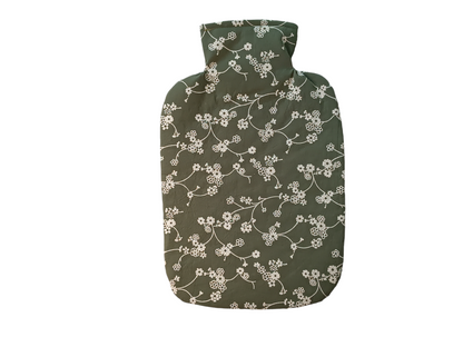 Wärmflasche 2 Liter grün Blumen