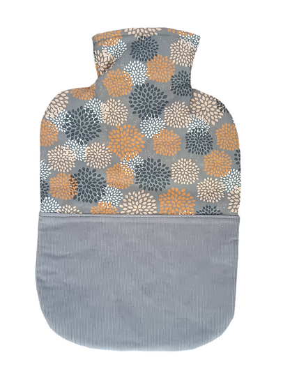 Wärmflasche 2 Liter grau orange Babycord