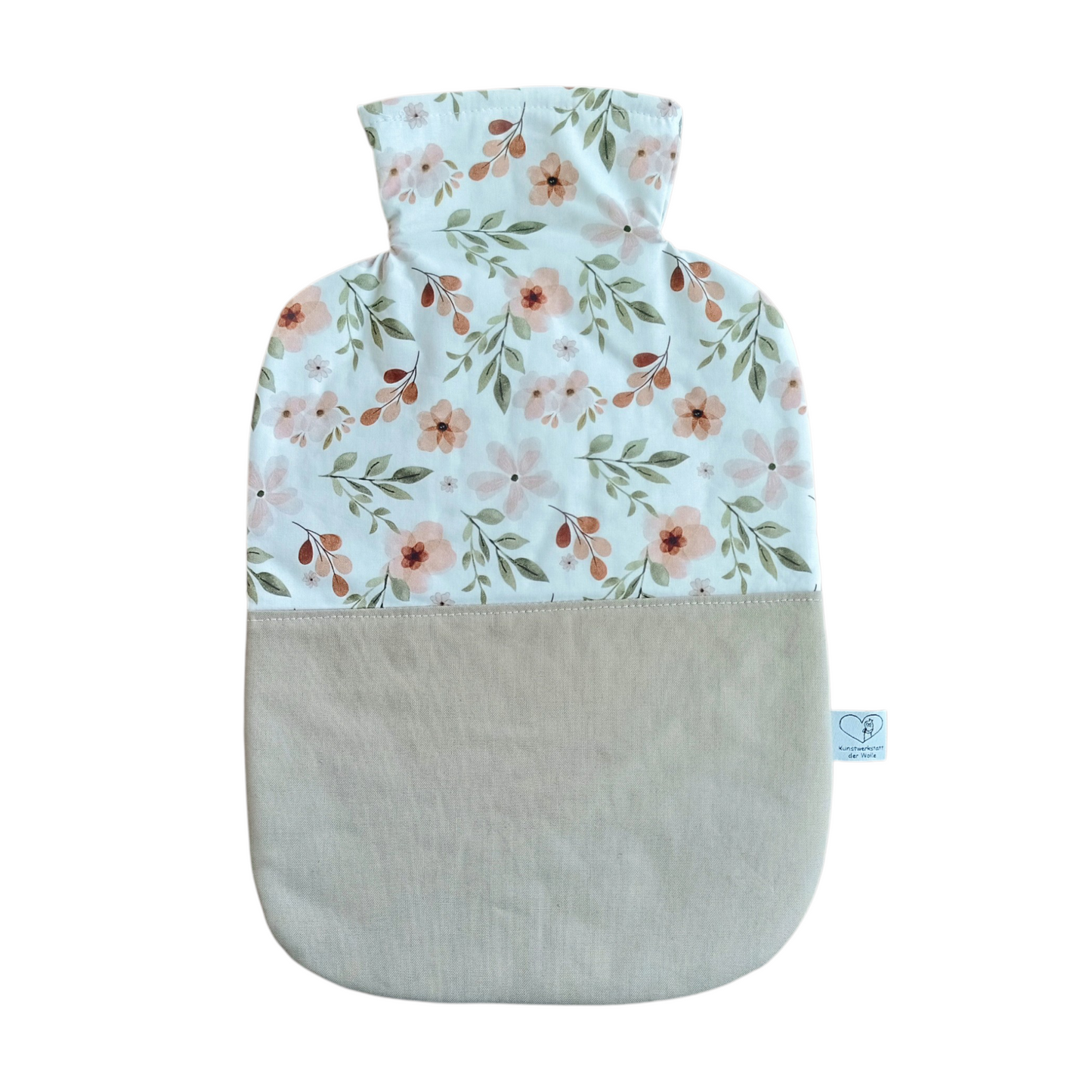 Wärmflasche 2 Liter Blumen in weiß und beige