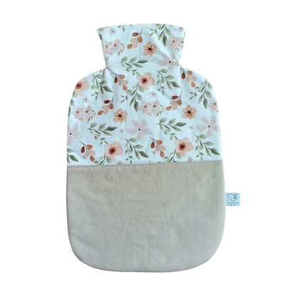 Wärmflasche 2 Liter Blumen in weiß und beige